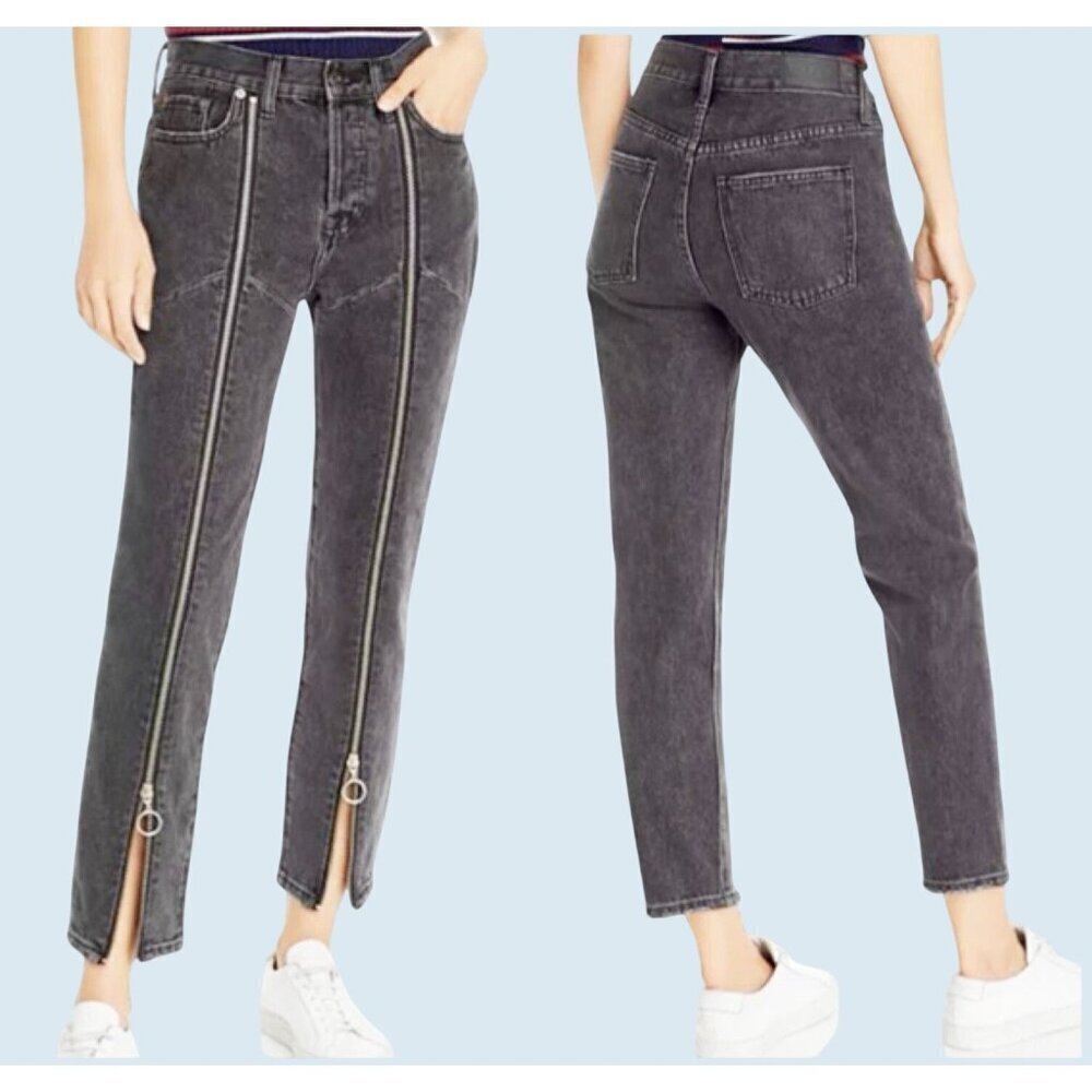 PISTOLA Nico High Rise Zipper Straight Leg Charcoal Grey Jeans Sz 24